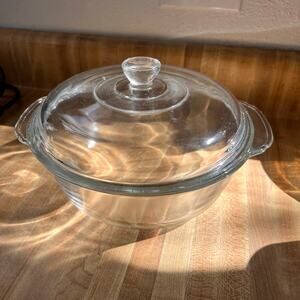 Vintage Anchor Hocking Clear Fire King 9" 2 Qt Casserole Baking Dish w/ Lid USA